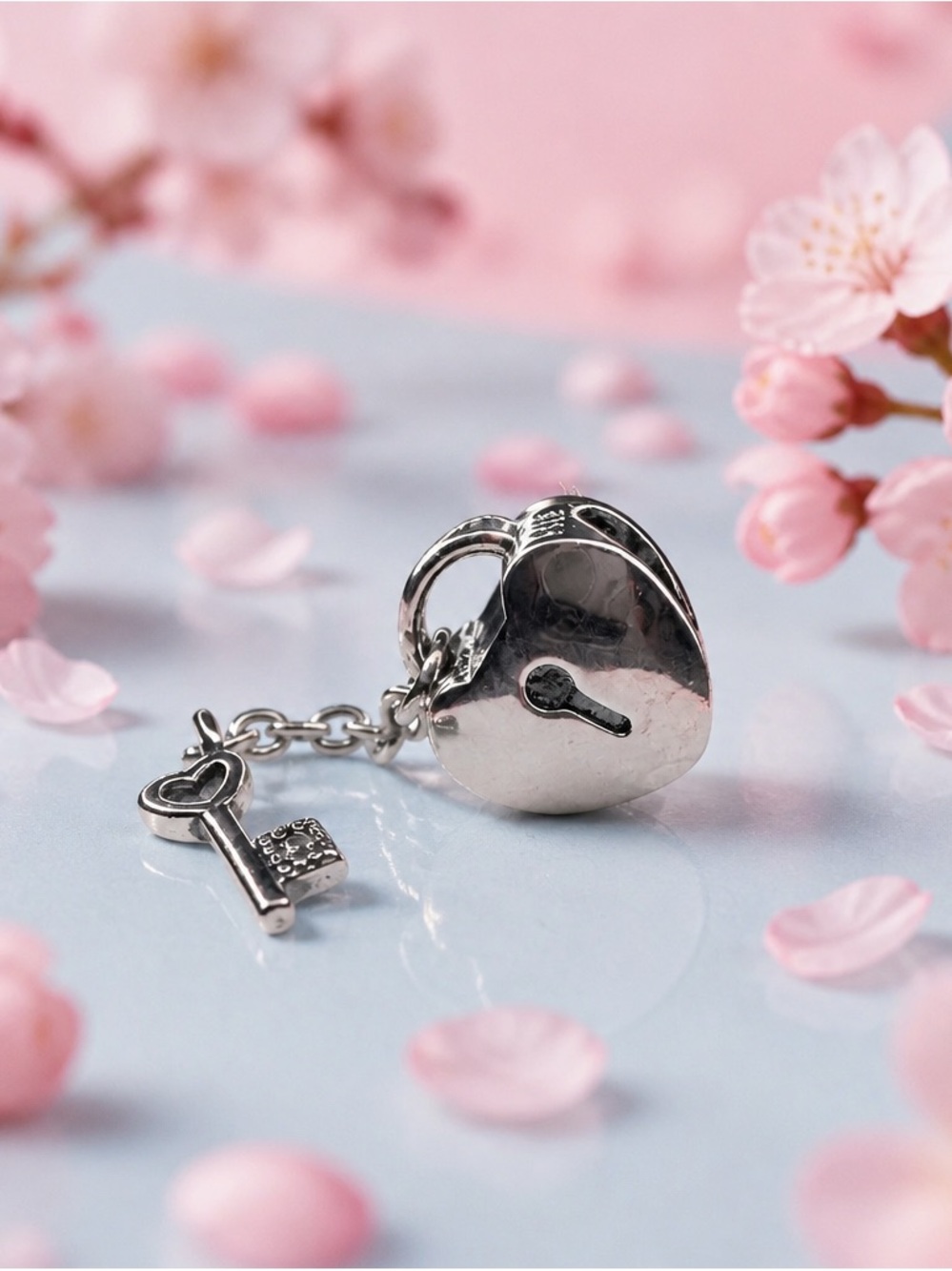 Heart Lock and Key Charm Pendant - Silver new with out tag